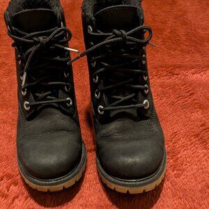 Timberland black leather women's lace up water proof boots, size 6